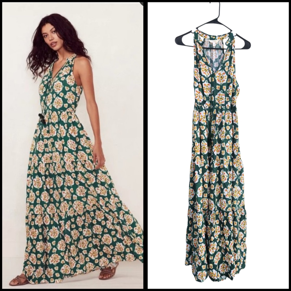 Lauren Conrad Green And Yellow Floral Maxi Dress